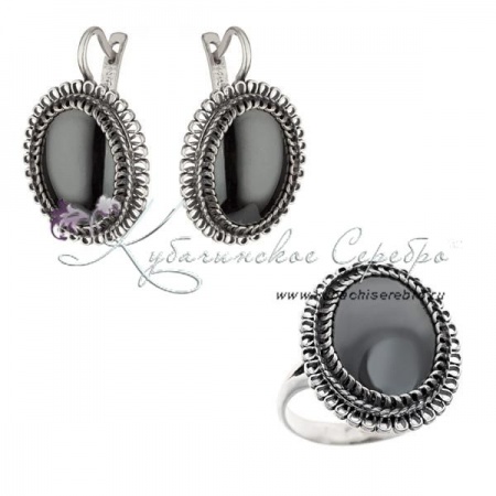 Комплект серебряный с черным камнем