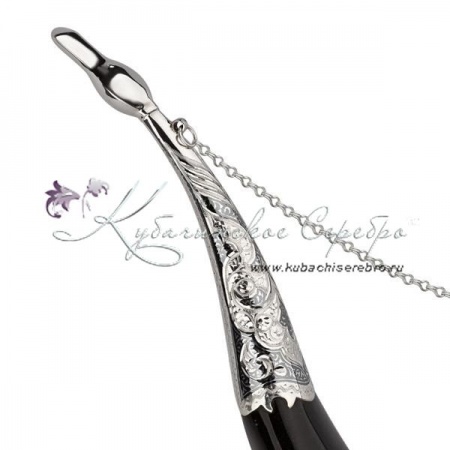 Рог тура серебряный, с питьевой чашей на 280 мл, арт №1304 Рог тура серебряный, с питьевой чашей на 280 мл