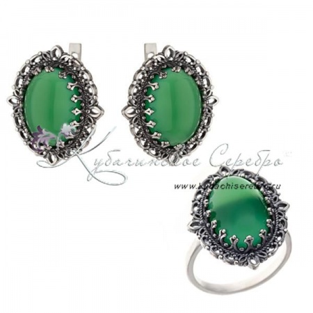 Комплект из серебра с нефритом, арт №6957 Комплект из серебра с нефритом