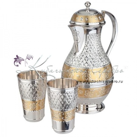 Набор для сока и воды 925 пробы с позолотой