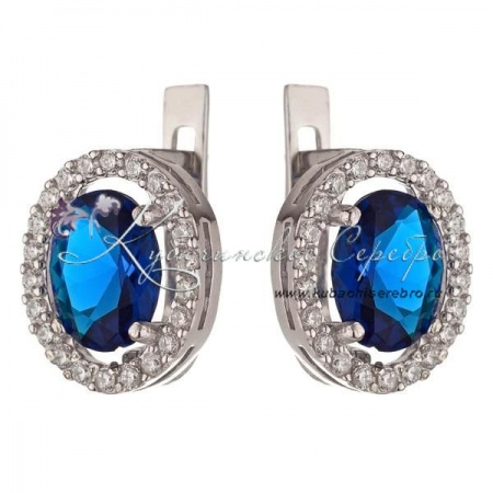 Серьги из серебря с синим камнем