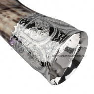 Рог тура серебряный, с питьевой чашей! , арт №1331/1